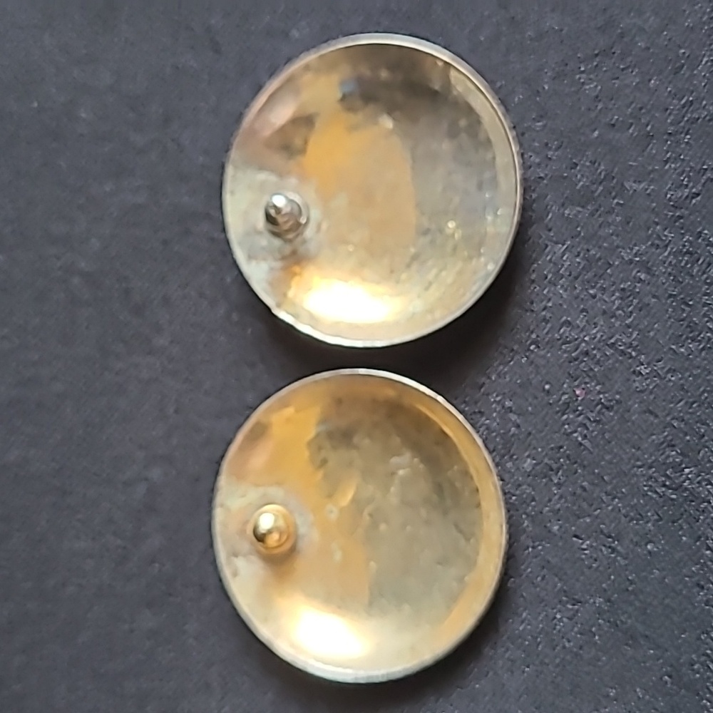 Vintage 90's earrings, gold tone, pierced ear, disk, estate sale - Picture 3 of 3